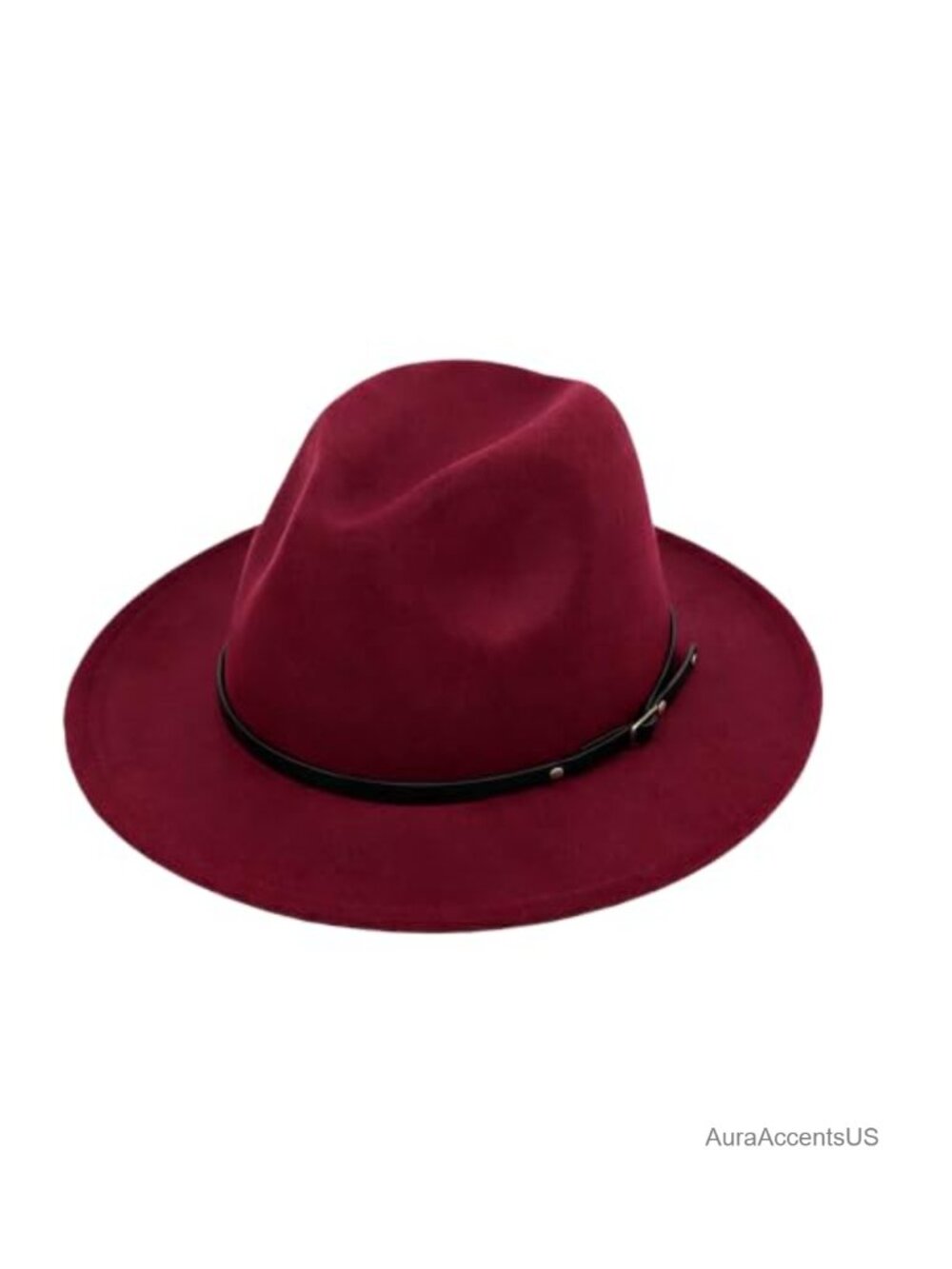 Wool Blend Wide Brim Fedora Hat with Belt Buckle